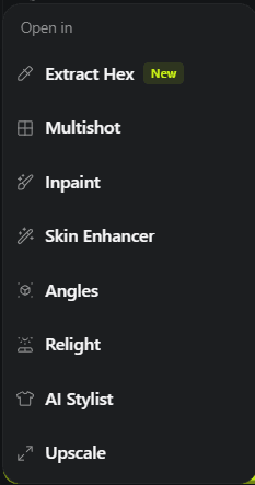 Open In dropdown menu with Upscale option at the bottom